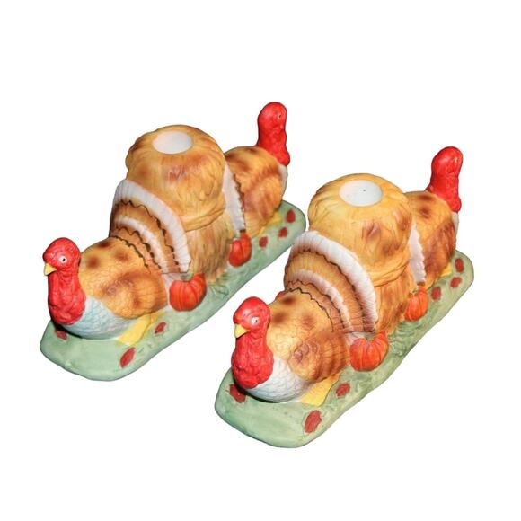 Thanksgiving Turkey Taper Candleholder Haystack Ceramic MSR Imports Vintage 80s - Picture 1 of 9